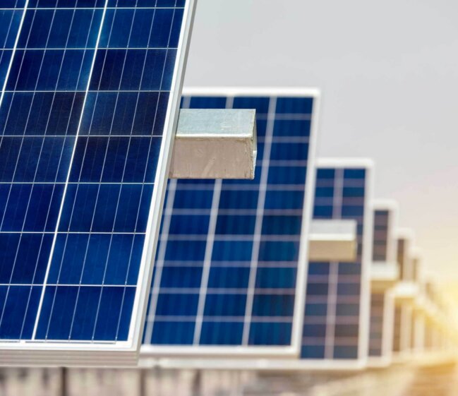 Solar panels in a row