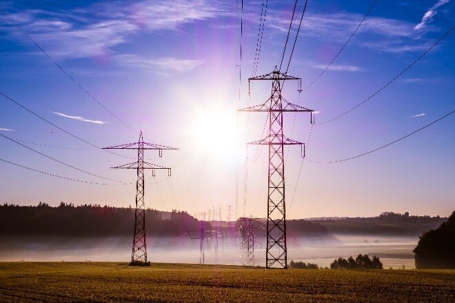 Powerlines with Sunset in Background
