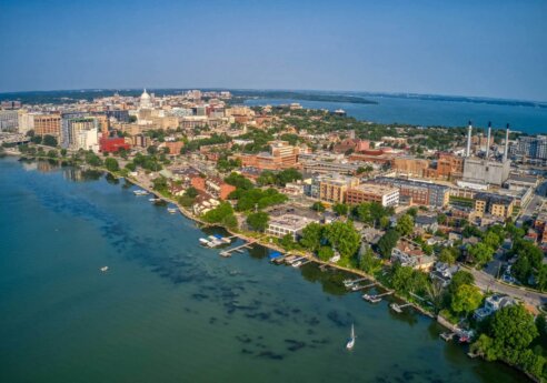 Aerial view downtown madison