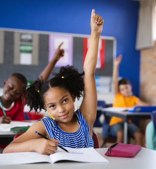 Colored Female Raising Hand