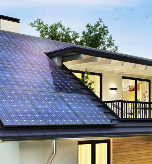 Solar Panels on Contemporary House